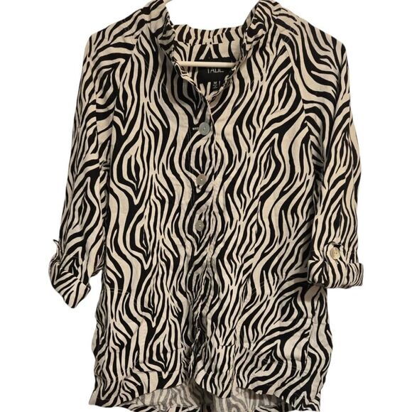Talie Zebra Print Linen/Viscose Blend Roll Tab 3/4 Sleeves Size Medium - Picture 1 of 9